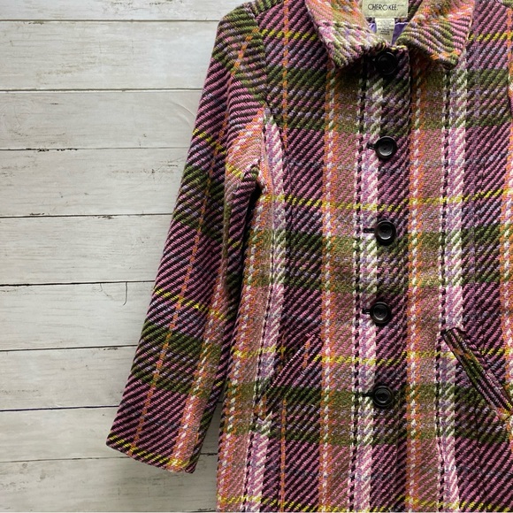 Cherokee Girls Kids Youth Multicolor Coat XL Wool Blend Buttons Pockets - Picture 5 of 16